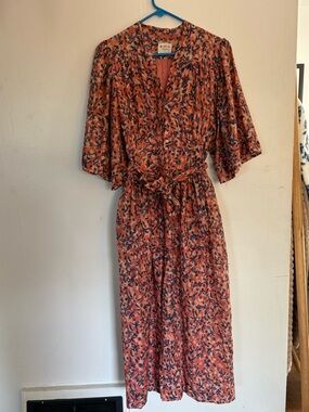 Mirth Hyannis Caftan Dress in Geranium Pink - Cotton & Silk - Size Medium